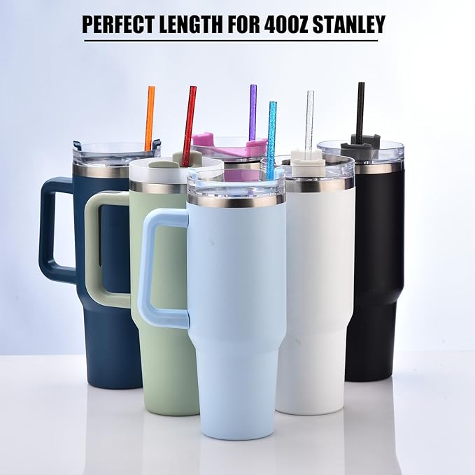 ALINK 12-Pack Reusable Clear Plastic Glitter Straws, 13 inch Extra Long Tumbler Straws for Stanley Cups, 1 Gallon, 64 oz 40 oz 32 oz Water Bottles, Plus Cleaning Brush