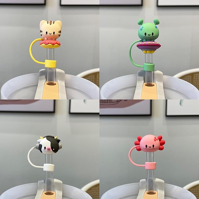 6PCS Straw Cover Cap for Stanley Cup, Silicone Cute Animal Straw Topper for Stanley 30&40 Oz Tumbler with Handle, 10mm 0.4in Dust-Proof Reusable Straw Tips Lids. (Color 6)
