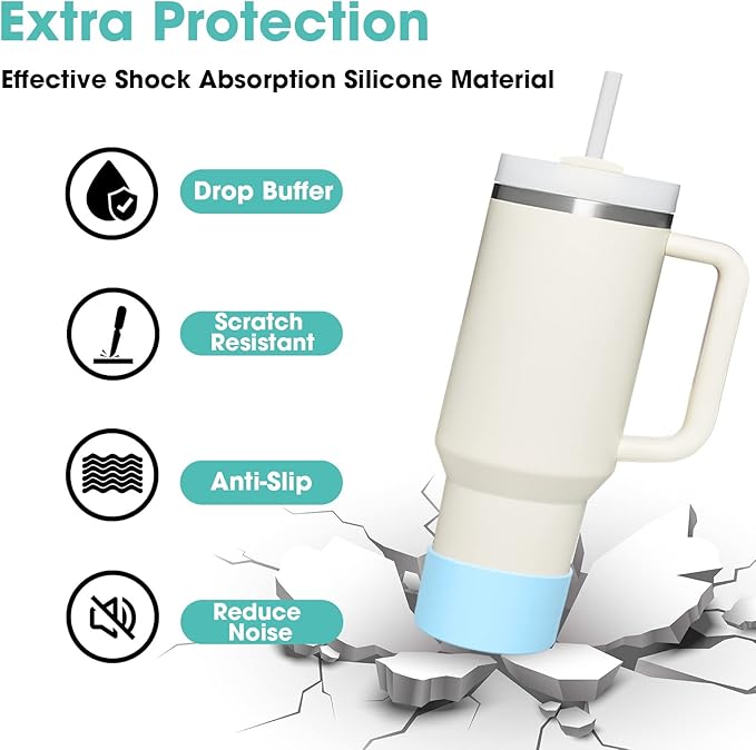 Upgrade 2PCS Protective Silicone Boot Bumper for Stanley Quencher Adventure 40oz 30oz IceFlow 20oz 30oz Tumbler, Water Bottle Bottom Sleeve Cover Accessories for Stanley Mug Cup(Light Blue)