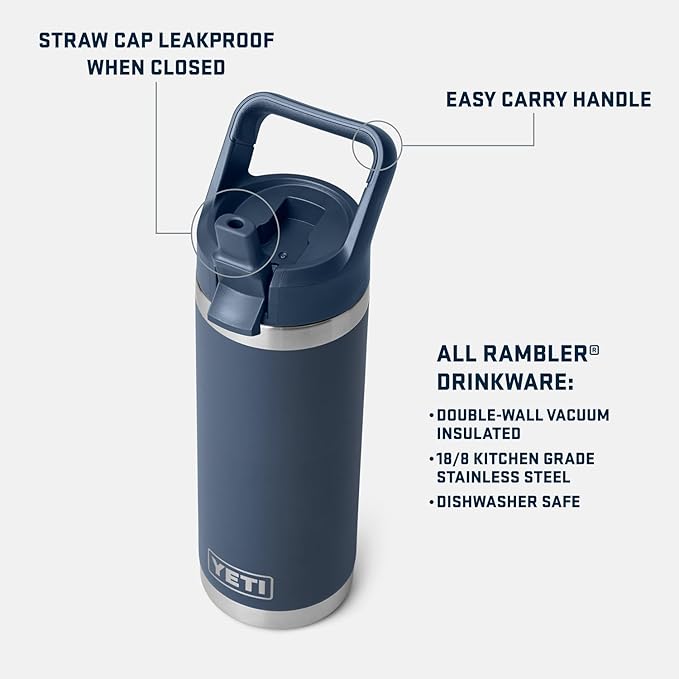 YETI Rambler 18 oz Bottle, Vacuum Insulated, Stainless Steel with Straw Cap, Cherry Blossom