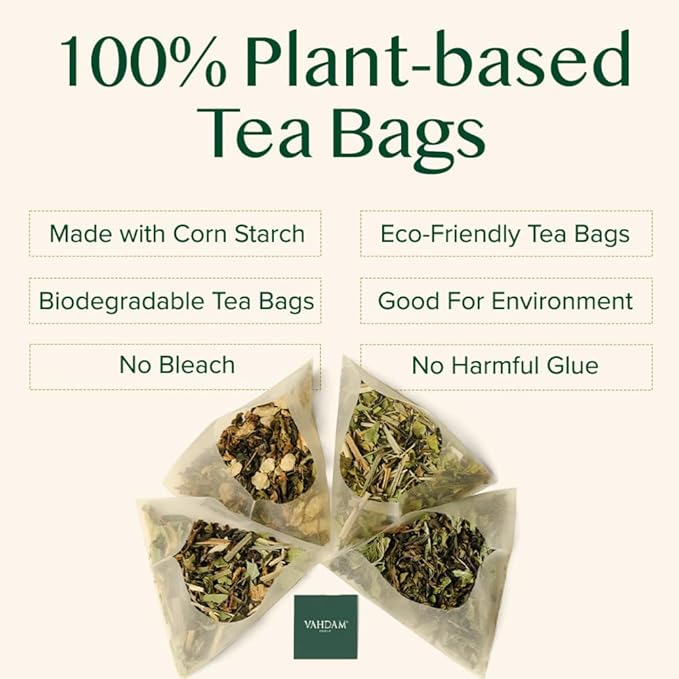 VAHDAM, Turmeric Ginger Herbal Tea Bags (30 Pyramid Tea Bags) Caffeine Free, Non GMO, Gluten Free | 100% Pure Herbal Blend - Savory & Spicy | Individually Wrapped Pyramid Tea Bags | Direct from Source