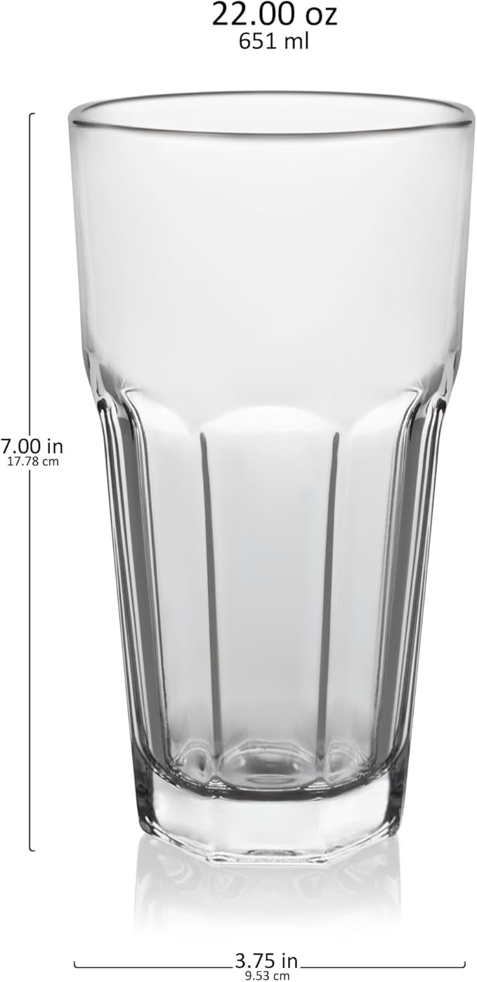 Libbey Gibraltar Iced Tea Glasses, 22 ounce, Tall Tempered Cocktail Glass Tumbler Set of 12, Ice Tea Glasses for Parties and Everyday Use