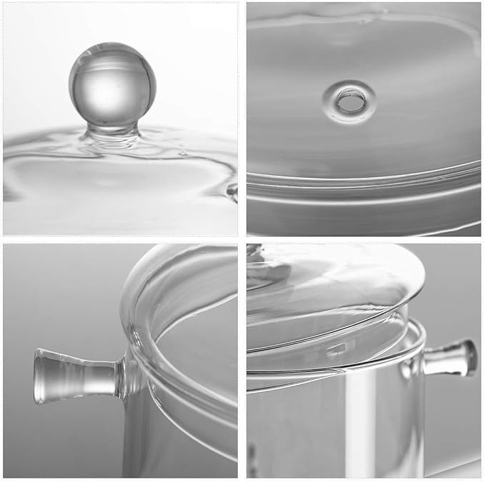 Glass Saucepan with Cover, 1.5L/50 FL OZ Heat-resistant Glass Stovetop Pot and Pan with Lid, The Best Handmade Cookware Set Cooktop Safe for Pasta Noodle, Soup, Milk, Baby Food