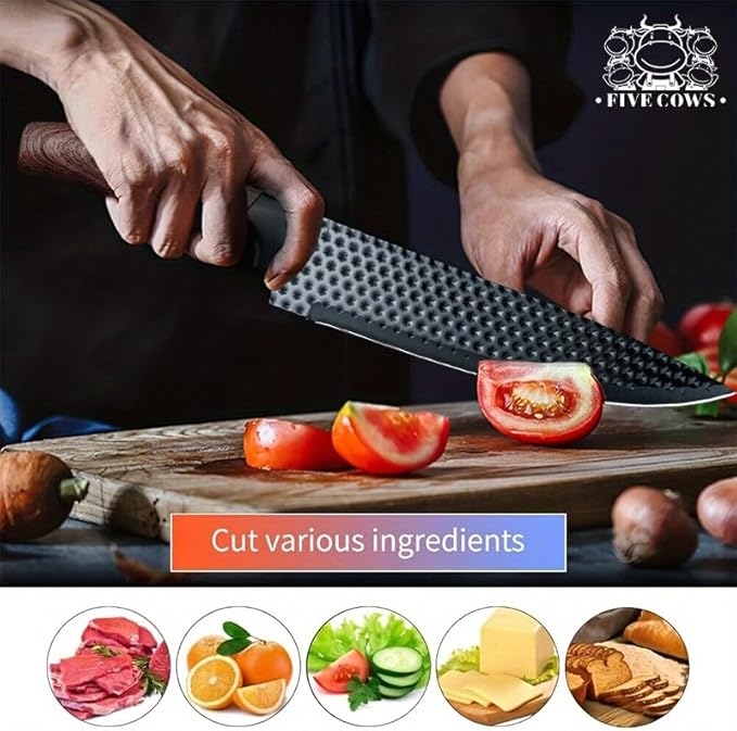 6 Pcs Kitchen Knife Block Set German High Carbon Stainless Steel Chef Knives, Razor-Sharp & Durable, Lightweight Anti-Slip Handle, Professional Set for Home & Kitchen (Brown 6 Piece)