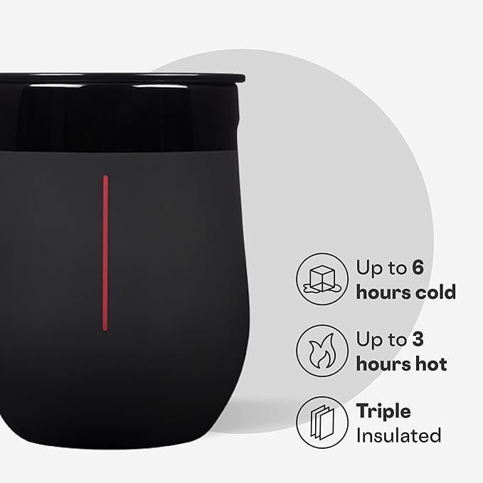 Corkcicle Stemless Insulated Wine Glass Tumbler - Keeps Beverages Cold 6 Hours & Hot 3 Hours - Stainless Steel - Easy-Grip - Summer Drinkware Gift - Keeps Drinks Ice Cold - 12 oz - Darth Vader
