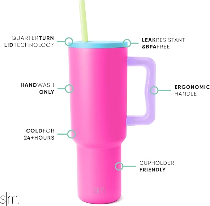 Simple Modern 40 oz Trek Tumbler with Handle and Straw Lid | Cup Holder Friendly Insulated Stainless Steel Travel Mug | 80s Mix (Pack of 12)