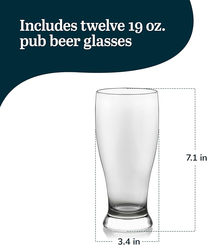 Libbey Classic Pub Beer Glasses Party Pack, Stackable, Modern Bar Glassware Set of 12, Large All Purpose Pint Beer Glasses for Stouts, Ales and More