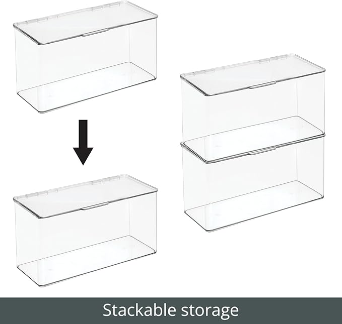 mDesign Plastic Bathroom Storage Organizer Box Containers with Hinged Lid for Vanity Drawers - Holds Lotions, Face Towels, Cotton Swabs, Soap, or Accessories - Lumiere Collection - 4 Pack - Clear