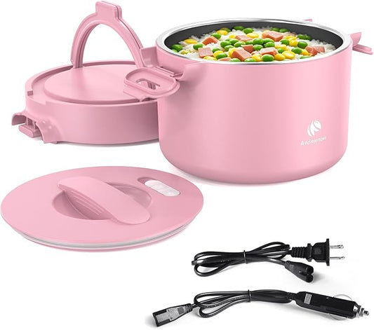 Portable Electric Lunch Box,Food Warmer Cooker,12/24/110V Heated Lunch Box for Car/Truck/Office- Ideal for Men & Women Gifts,100W Mini Portable Food Warmer Heater,Warming Soup & Meal,Smart Keep Warm