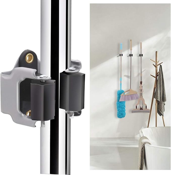 3-H 10 Pack Mop and Broom Holder Big Size Hanging 1 KG Extra, Broom Holder Wall Mount for Hanging and Organizing Shove Rake Yard Tools in Garage Garden Shed Laundry Kitchen up to 1.45 Inch (Black)