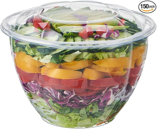 [48 oz. 150 Sets Clear Plastic Salad Bowls with Airtight Lids Disposable To Go Mixing Containers Serving for Fruit, Quinoa, Lunch and Meal Prep