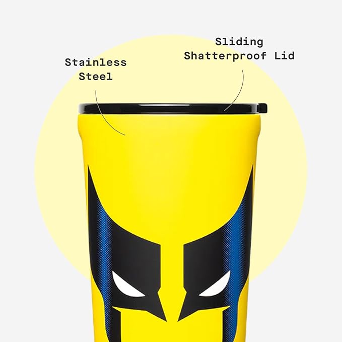 Corkcicle Disney Tumbler - Triple-Insulated Stainless Steel - Keeps Drinks Cold 9 Hours - Spill-Proof Lid - Reusable - Summer Drinkware Gift - Keeps Drinks Ice Cold - 24 oz - Wolverine