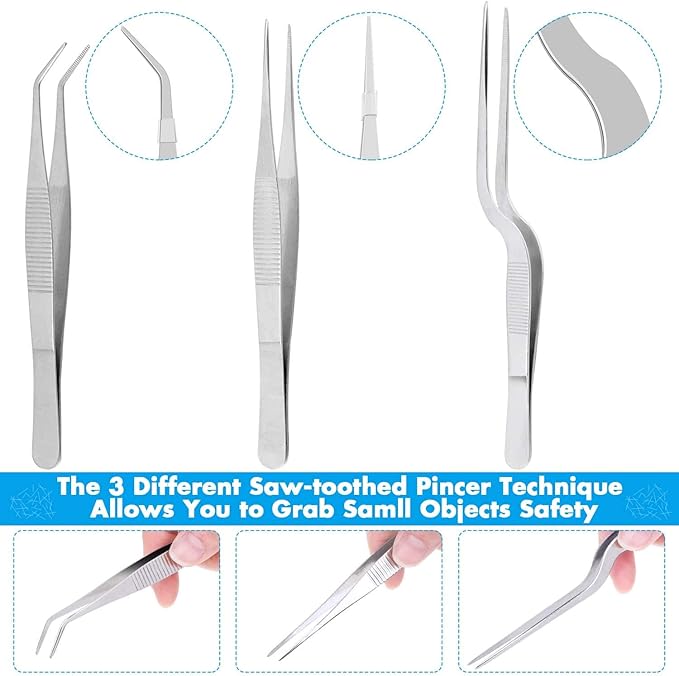 Cridoz 7 Pcs Stainless Steel Kitchen Cooking Plating Tweezers Tongs Drawing Spoons Offset Spatula and Fish Spatula for Food Culinary Plating Decorating