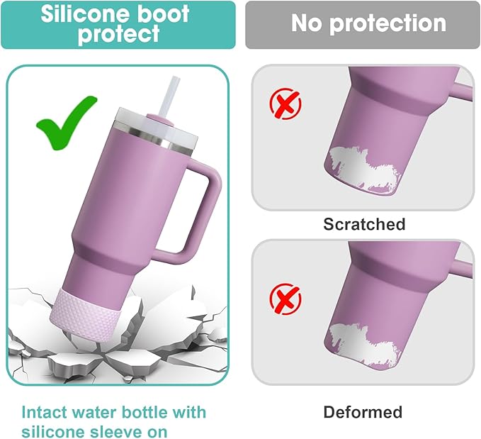 Upgrade 2PCS Protective Silicone Boot Bumper for Stanley Quencher Adventure 40oz 30oz 20oz Tumbler, Water Bottle Bottom Sleeve Cover Accessories for Stanley Mug Cup(Violet)