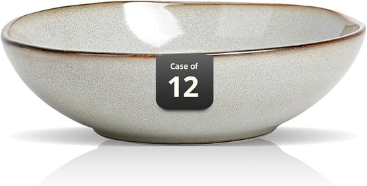 Organic Shape Restaurant Serving Bowl 9", Commerical Grade Catering Stoneware 40oz Bowl in Ir-regular Organic Shape, Chip & Scratch Resistant, Glossy Reactive Glaze Grey, Case of 12