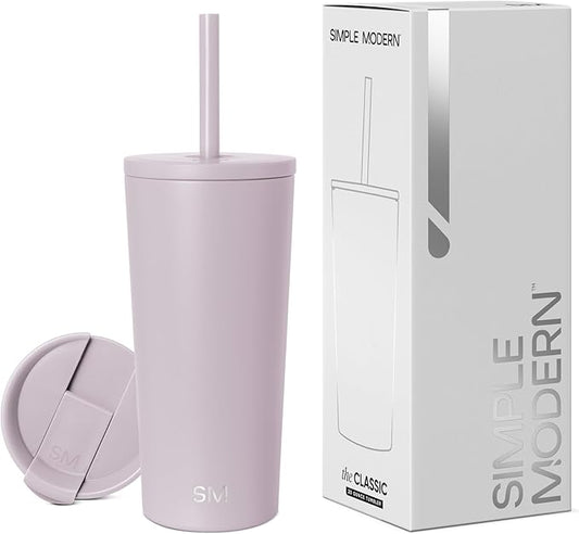 Simple Modern Insulated Tumbler with Lid and Straw | Iced Coffee Cup Reusable Stainless Steel Water Bottle Travel Mug | Gifts for Women Men Her Him | Classic Collection | 20oz | Lavender Mist