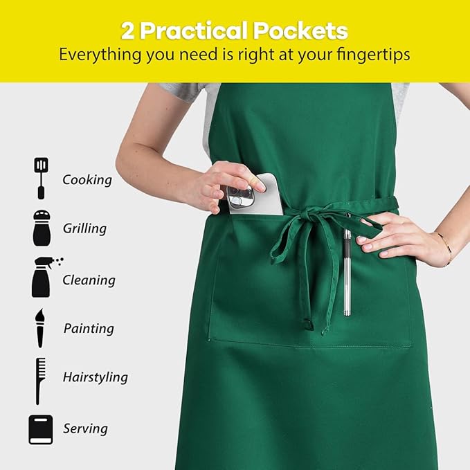 ROTANET Extra Large Apron for Men Adjustable Bib Aprons with 2 Pockets Cooking Kitchen Women Chef Water & Oil Resistant