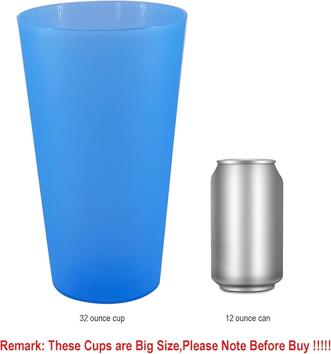 Reusable 32-ounce Drinking Cups - Unbreakable Large Plastic Tumblers set of 12, BPA Free Dishwasher Safe in 6 Assorted Colors for Indoor Outdoor Use