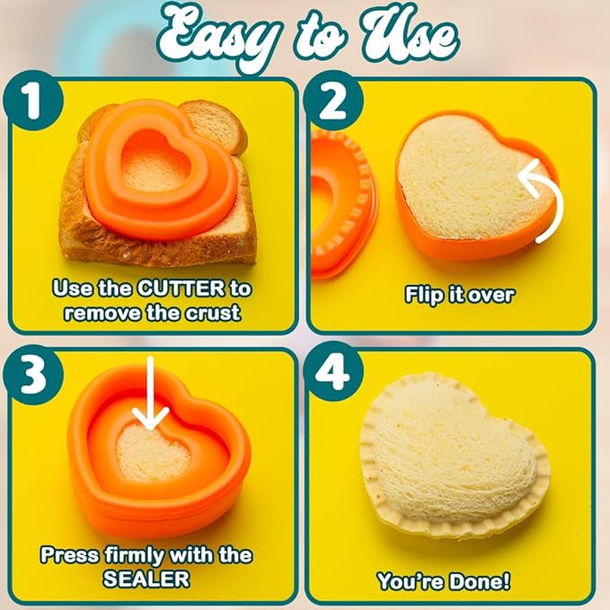Sandwich Cutter and Sealer (Heart) - Crustless Sandwich Maker - Great for Lunchbox and Bento Box - Boys and Girls Kids Lunch - Sandwich Cutters for Kids