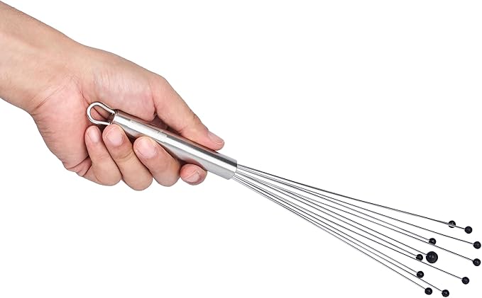 Restaurantware-German Standard 12.6 Inch Ball Whisk, 24 Kitchen Whisks With Silicone Balls - Ergonomic Handle, Dishwashable, Stainless Steel Manual Egg Beater, Durable, For Whisking, Stirring, Mixing