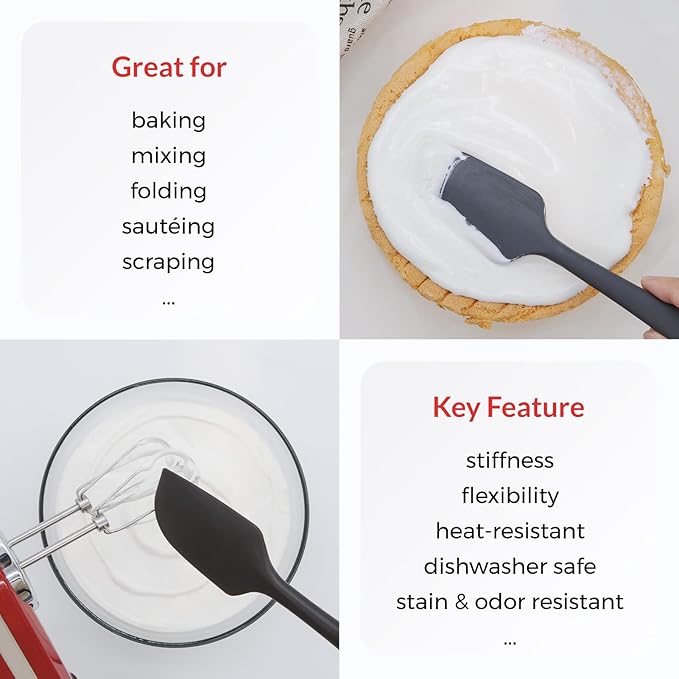 Elihome Chef Series 3 Piece Silicone Spatula Set - 600°F Heat Resistant Non Stick Rubber Kitchen Scraper Spatulas for Cooking, Baking, and Mixing – BPA Free and LFGB Certified Silicone (Grey)