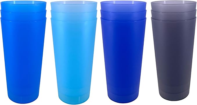 32-oz Unbreakable Drinking Cups - Reusable Large Plastic Tumblers set of 12, BPA Free Dishwasher Safe in 4 Assorted Colors for Indoor Outdoor Use