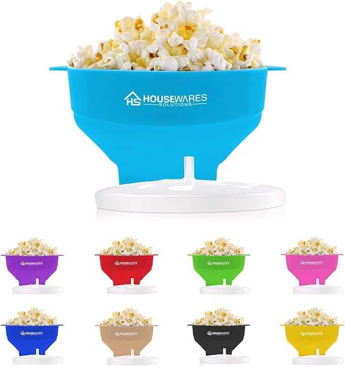 Collapsible Silicone Microwave Hot Air Popcorn Popper Bowl With Lid and Handles - Aqua