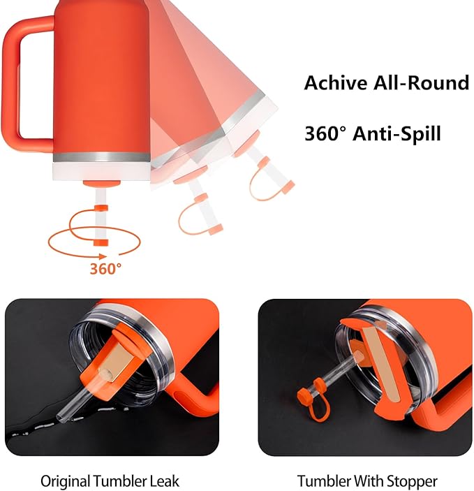 Silicone Spill Stopper Set Compatible with Stanley Cup 2.0 30oz & 40oz with Straw Cover (Set of 2, Tigerlily)