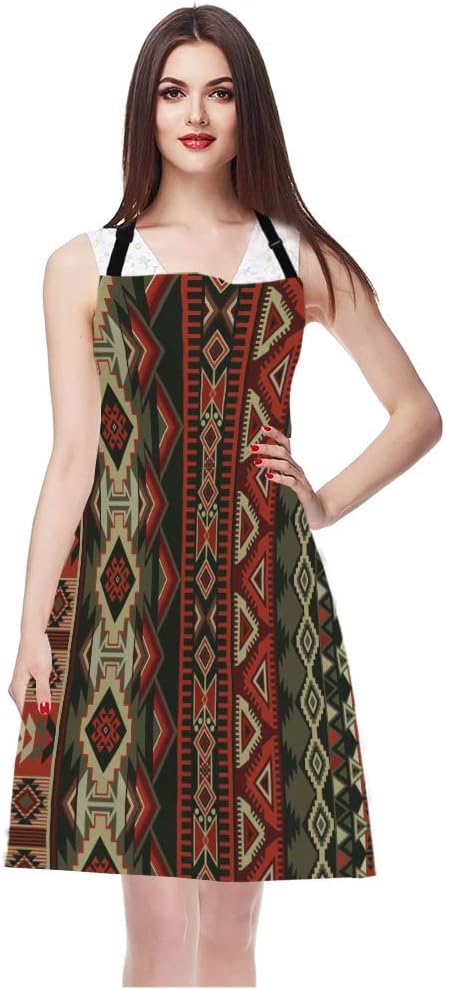 EKOBLA Aztec Print Aprons American Style Decorative Geometric Ornament Tribal Design Waterproof Resistant Chef Cooking Kitchen BBQ Adjustable Aprons for Women Men 27x31 Inch