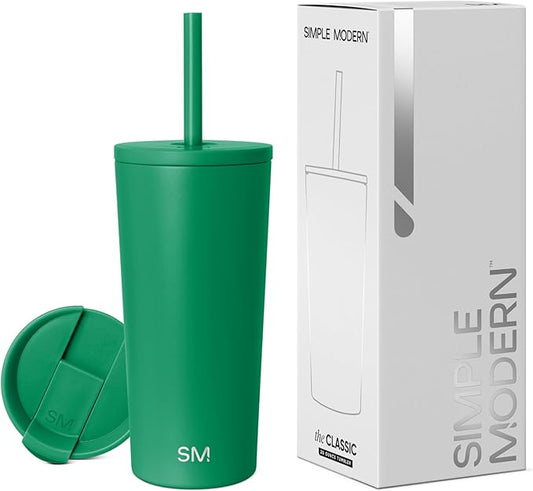 Simple Modern Insulated Tumbler with Lid and Straw | Iced Coffee Cup Reusable Stainless Steel Water Bottle Travel Mug | Gifts for Women Men Her Him | Classic Collection | 20oz | Kelly Green