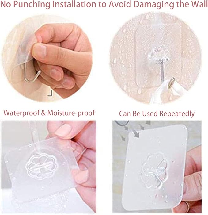 DDMY 24 Packs Hooks for Hanging Wall Hooks Transparent Reusable Waterproof Adhesive Hook for Kitchen Curtain, Towel Hook for Bathrooms, Heavy Duty Self Coat Hook for Walls No Damage