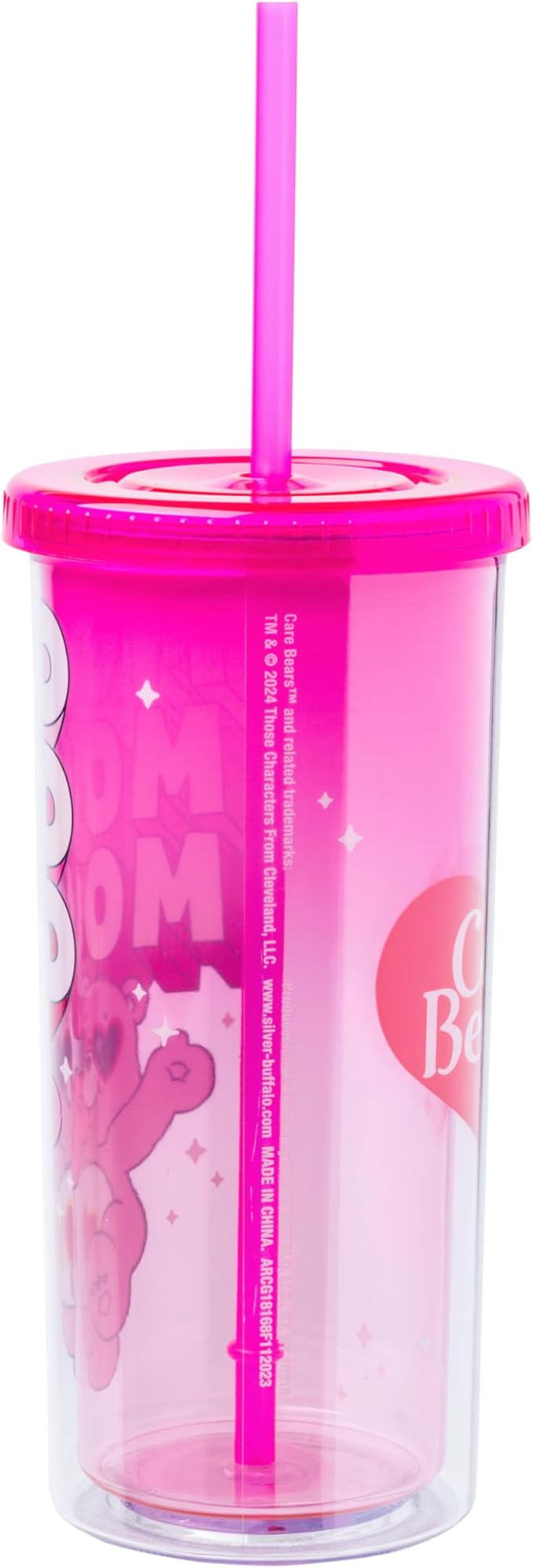 Silver Buffalo Care Bears Mood Plastic Tall Cold Cup with Lid and Straw Featuring Love-A-Lot Bear, 20 Ounces