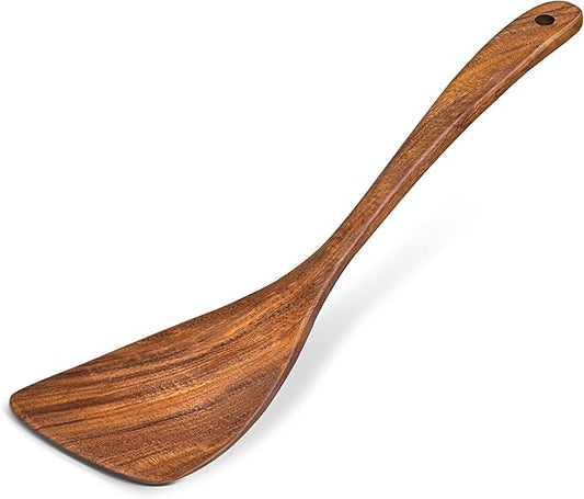 Wooden Spatula for Cooking, Acacia Wood Flat Frying Spatulas, Long Handle Spatula Turner for Non Stick Pans, Non-Scratch, Wooden Kitchen Utensils for Cooking, Frying, Baking