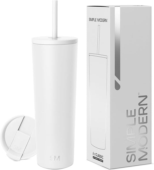 Simple Modern Insulated Tumbler with Lid and Straw | Iced Coffee Cup Reusable Stainless Steel Water Bottle Travel Mug | Gifts for Women Men Her Him | Classic Collection | 28oz | Winter White