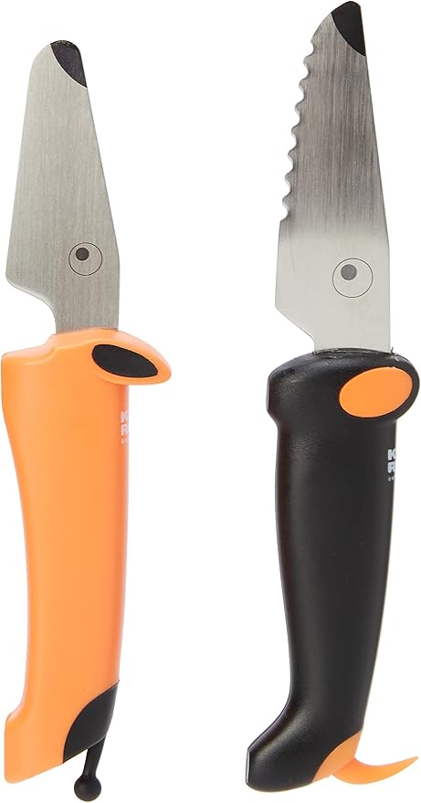Kuhn Rikon Kinderkitchen® Kids Chef Knife Set 6", 2 Pieces, Black/Orange | Straight Edge & Serrated Knife | Cutting Tool Made for Real Cooking | Child Friendly Dog Design With Hand Guard For Safety