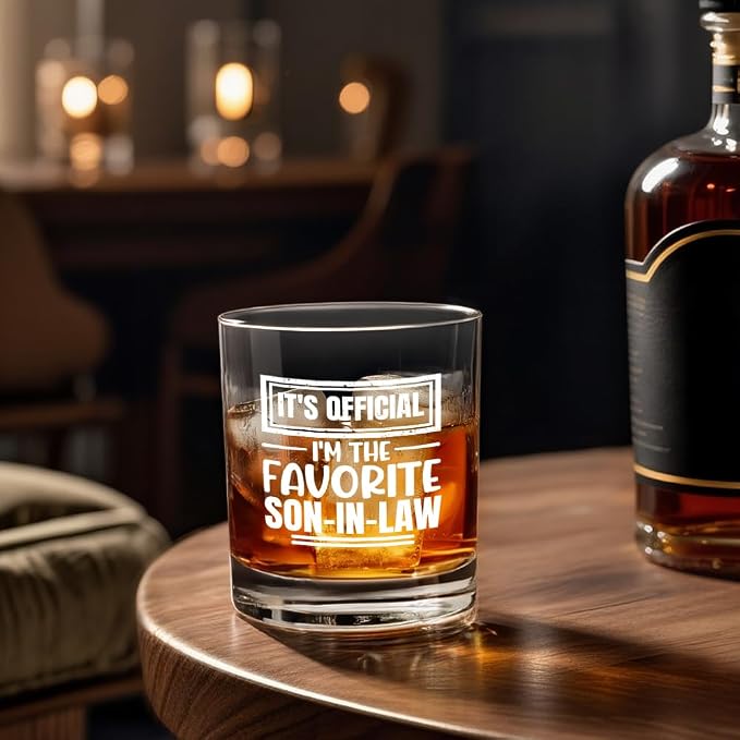 It's Official I'm The Favorite Son-In-Law Whiskey Glass, Gifts from In Law - Image 4