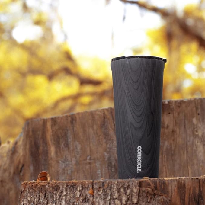 Corkcicle Classic Tumbler - Insulated Stainless Steel Travel Cup - Cold & Hot Drinks - Reusable - Durable - Spill Proof Lid - Non-Slip Silicone Base - Easy Grip - BPA Free - 24 oz - Burnt Wood
