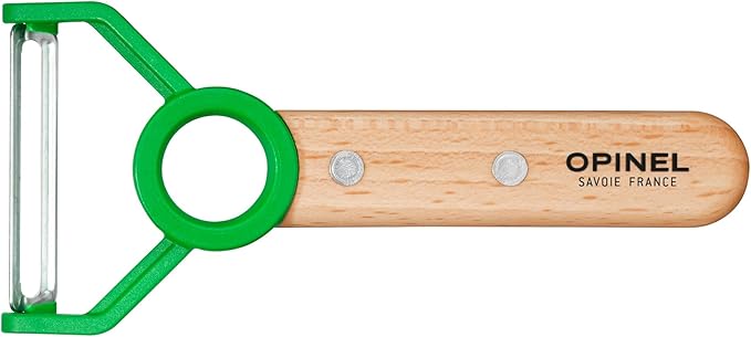 OPINEL Le Petit Chef Complete 3 Piece Kitchen Set, Chef Knife with Rounded Tip, Fingers Guard, Peeler, For Children and Teaching Food Prep and Kitchen Safety, Made in France (GREEN)