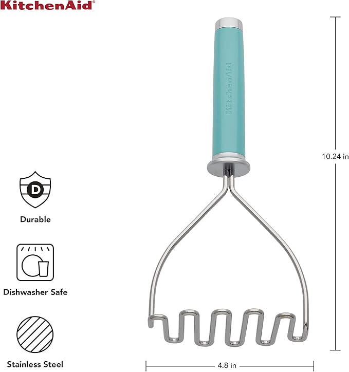 KitchenAid Gourmet Stainless Steel Wire Masher, 10.24-Inch, Aqua Sky
