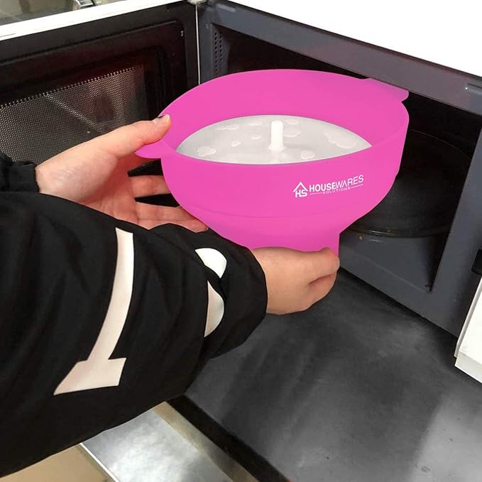 Collapsible Silicone Microwave Hot Air Popcorn Popper Bowl With Lid and Handles (Pink)