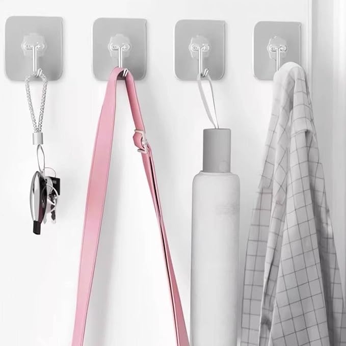DDMY 24 Packs Hooks for Hanging Wall Hooks Transparent Reusable Waterproof Adhesive Hook for Kitchen Curtain, Towel Hook for Bathrooms, Heavy Duty Self Coat Hook for Walls No Damage