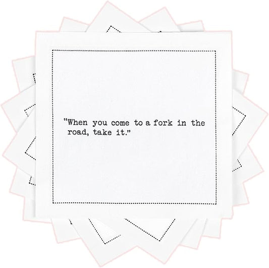 Five Star Funny Yogi Berra Quotes | White Cotton Cocktail Napkins | 50 Luxury Disposable Beverage Napkins with Witty Bar Quotes | Drink Napkins for Parties, Bars, Weddings & Game Nights