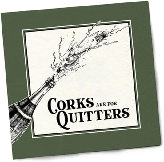 Twisted Wares - Funny Cocktail Napkins - Perfect for any Celebrations 5"X5" (20 Pack) (CORKS are for QUITTERS)