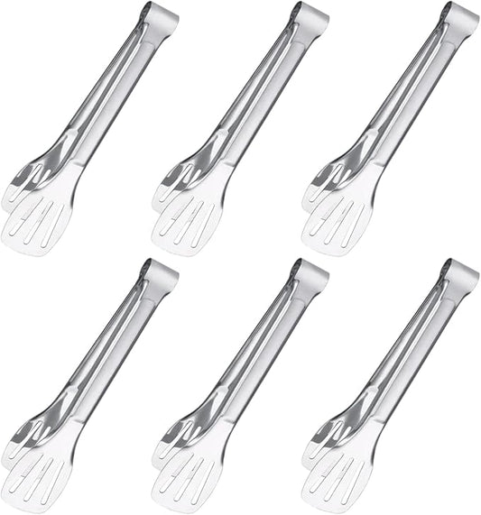 6PCS Serving Tongs, 7Inch Buffet Tongs, Stainless Steel Food Tong Small Serving Utensils for Cooking, Entertaining, Salad, Barbecue, Buffet, Toast and Steak by Sunenlyst (Stainless buffet tongs)