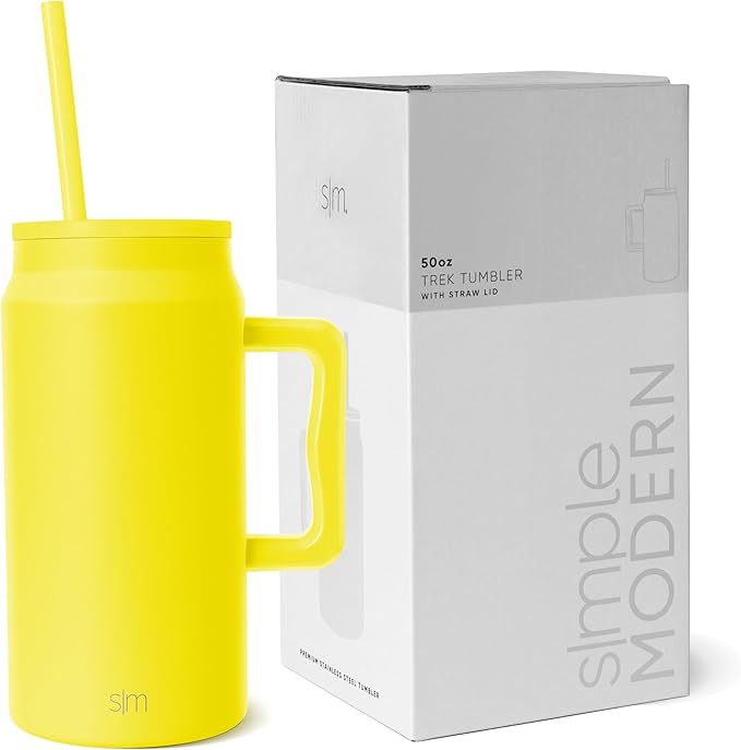 Simple Modern 50 oz Mug Tumbler with Handle and Straw Lid | Reusable Insulated Stainless Steel Large Travel Jug Water Bottle | Gifts for Women Men Him Her | Trek Collection | 50oz | Canary