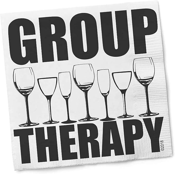 Twisted Wares - Funny Cocktail Napkins - GROUP THERAPY - Boutique Cocktail Napkins - Perfect for any Celebrations 5"X5" (20 Pack)