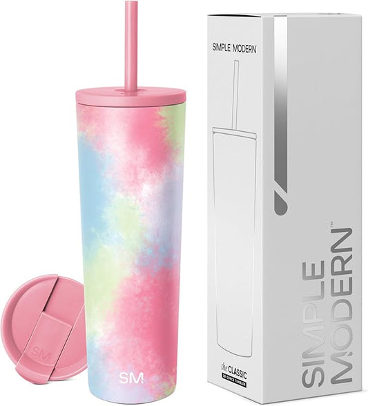 Simple Modern Insulated Tumbler with Lid and Straw | Iced Coffee Cup Reusable Stainless Steel Water Bottle Travel Mug | Gifts for Women Men Her Him | Classic Collection | 28oz | Kaleidoscope