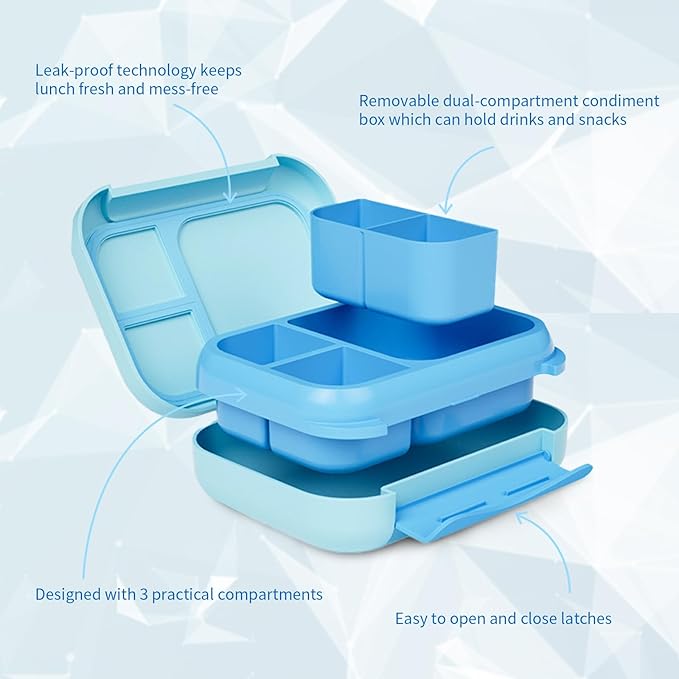 Prints Leak-Proof XL Lunch Box - Reusable 3-Compartment Containers Bento Box for meal Prepping;5-Cup Capacity for Adults & Ages 8+, BPA-Free, Dishwasher Safe (Blue - Planet Rocket)