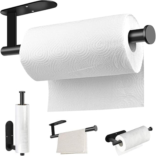 MGahyi Paper Towel Holder Wall Mount, Self Adhesive Or Drilling Under Cabinet Kitchen, 13.2 inch Stainless Steel Paper Towel Roll Rack, Towel Roll Hanger for Bathroom(Rectangle-Black)