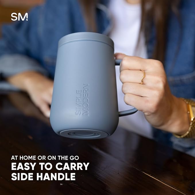 Simple Modern Voyager Signature Mug | Travel Coffee Tumbler with 360° Lid and Handle | Ceramic-Lined Insulated Stainless Steel Iced Cold Brew Cup | 12oz, Midnight Black